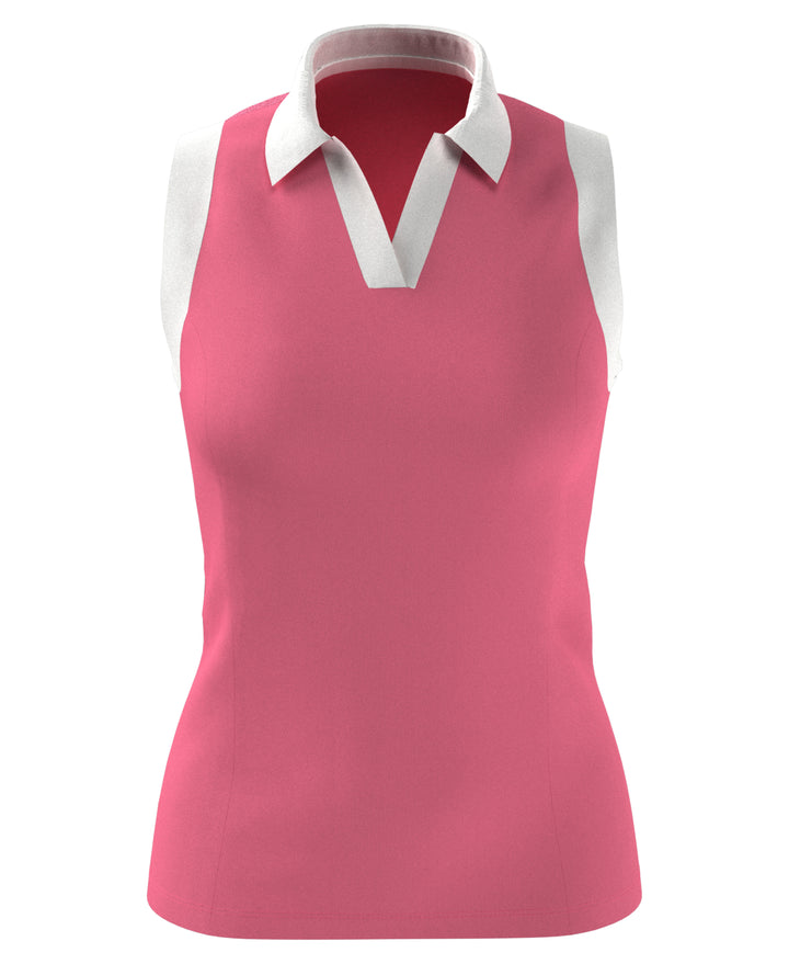 Women's Color Block V-Placket Sleeveless Golf Polo Shirt (Pink Lemonade) 