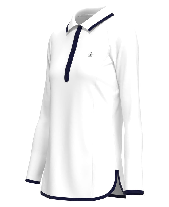 Contrast Rounded Hem Golf Polo (Bright White) 