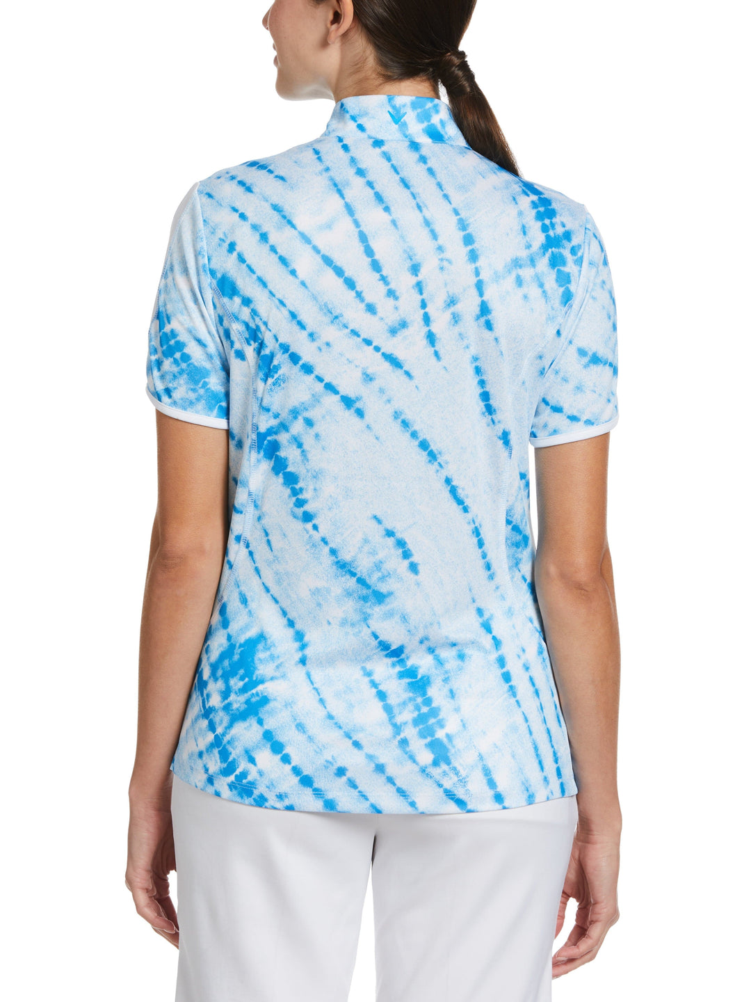 Diagonal Tie Dye Print Zip Golf Polo (Brilliant White) 