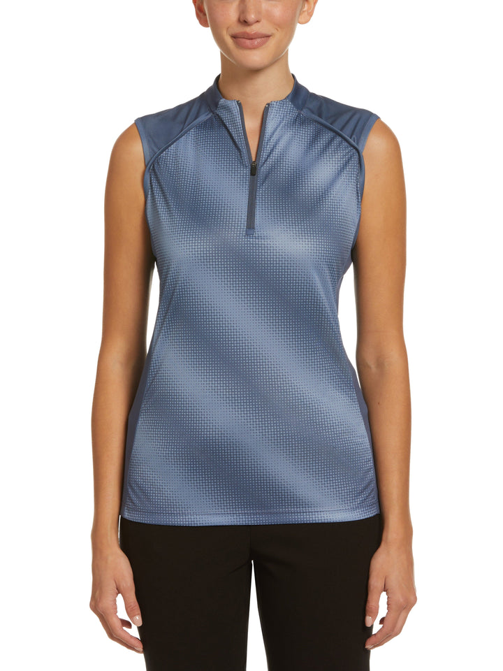 Digitized Print Color Block Quarter Zip Golf Polo (Vintage Indigo) 