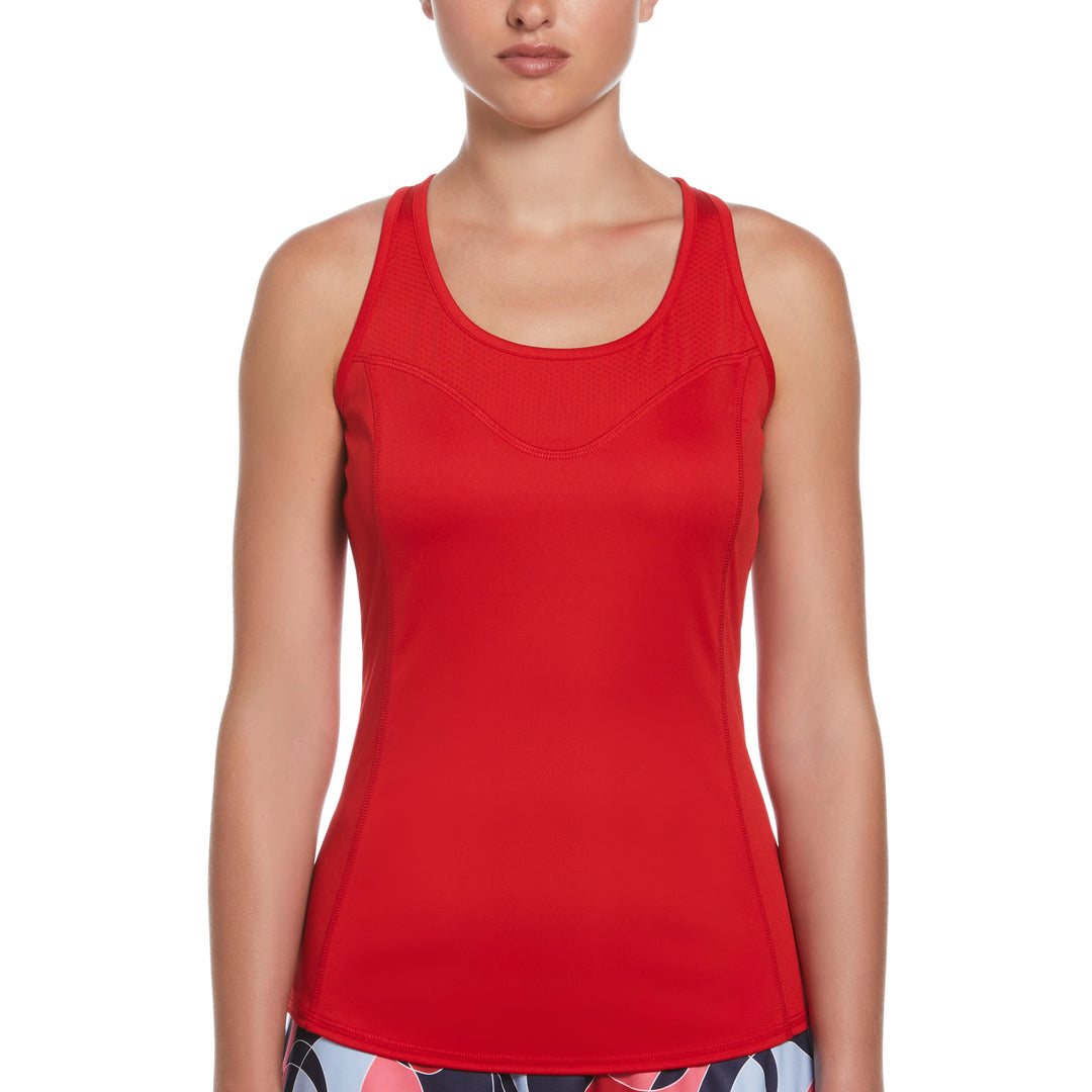 Essential Solid Tennis Tank with Mesh Front Panel (Goji Berry) 