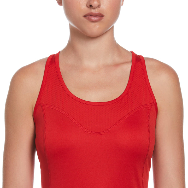 Essential Solid Tennis Tank with Mesh Front Panel (Goji Berry) 