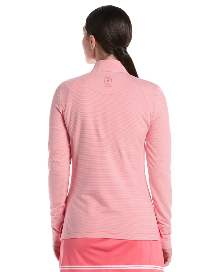 Feeder Stripe 1/4 Zip Golf Shirt (Sun Kissed Coral) 