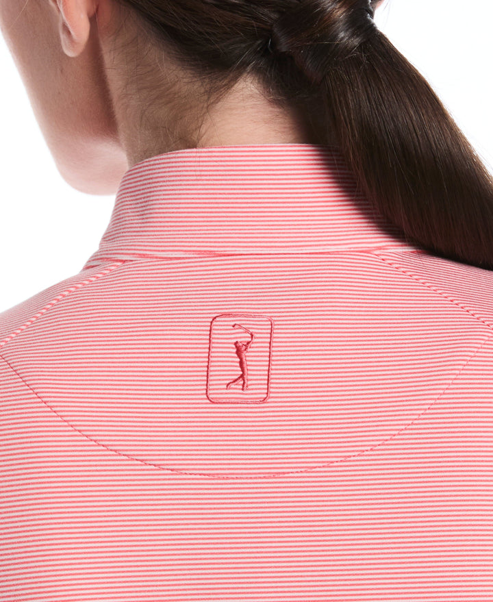 Feeder Stripe 1/4 Zip Golf Shirt (Sun Kissed Coral) 