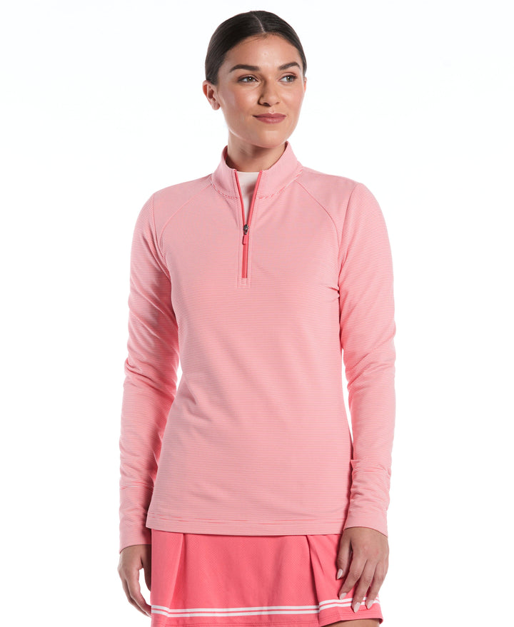 Feeder Stripe 1/4 Zip Golf Shirt (Sun Kissed Coral) 