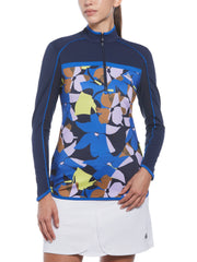Floral Print 1/4 Zip Sun Protection Shirt (Black Iris) 