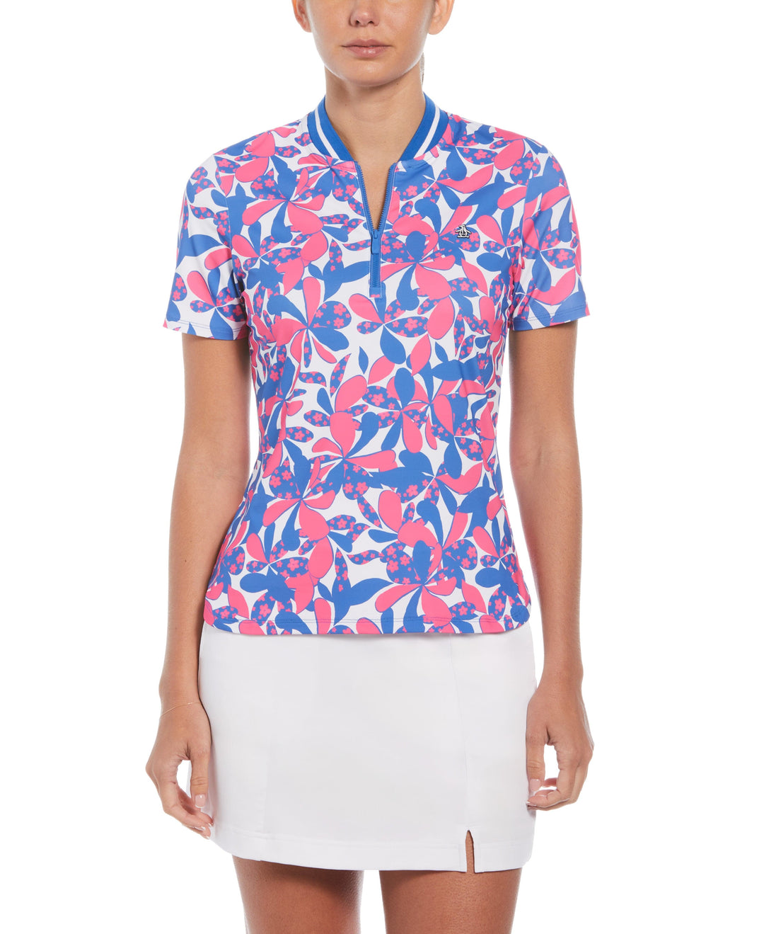 Floral Print Mock Neck Golf Polo (Cheeky Pink) 