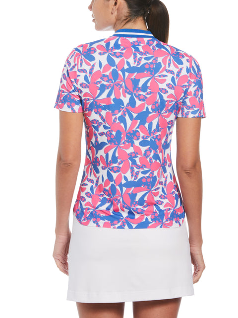 Floral Print Mock Neck Golf Polo (Cheeky Pink) 