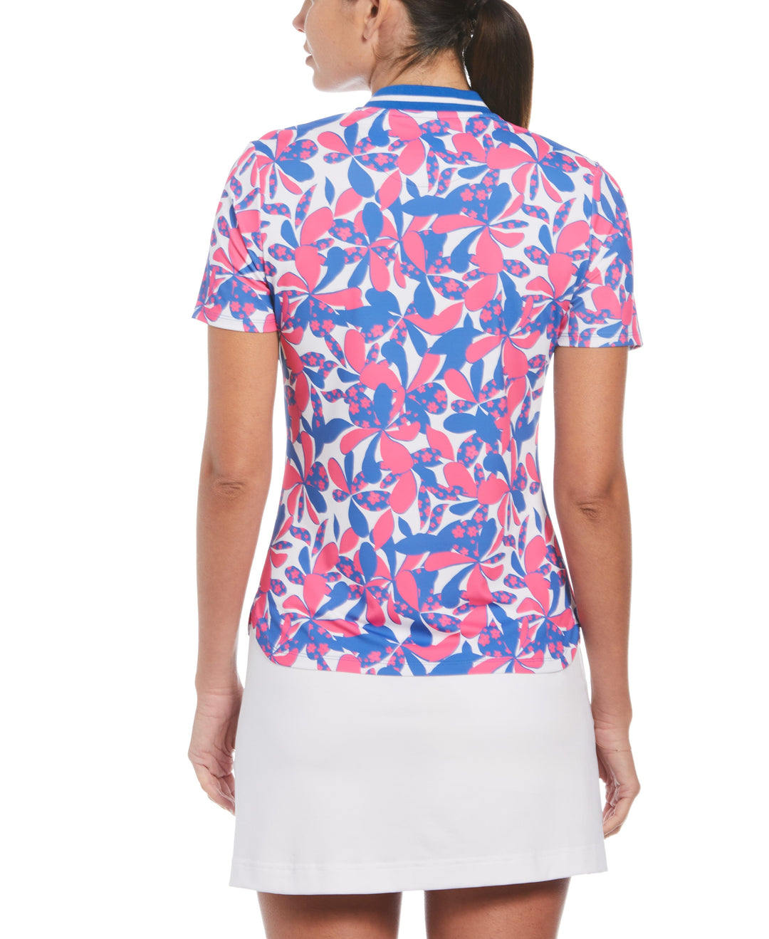 Floral Print Mock Neck Golf Polo (Cheeky Pink) 