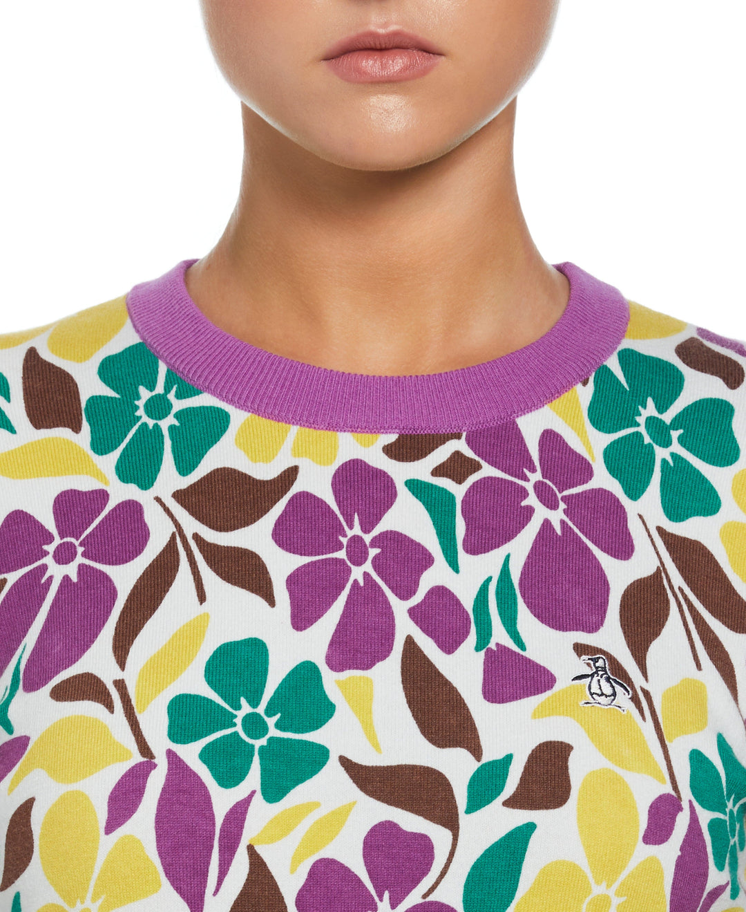 Floral Print Pullover Sweater (Purple Cactus Flower) 