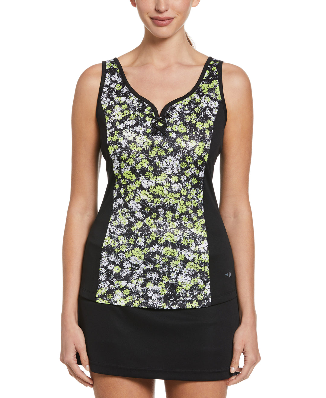 Floral Printed Strappy Tennis Tank with Tie Up Front Detail (Caviar) 