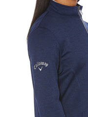 Womens Full Zip Thermal Mock Pullover (Blueprint Heather) 