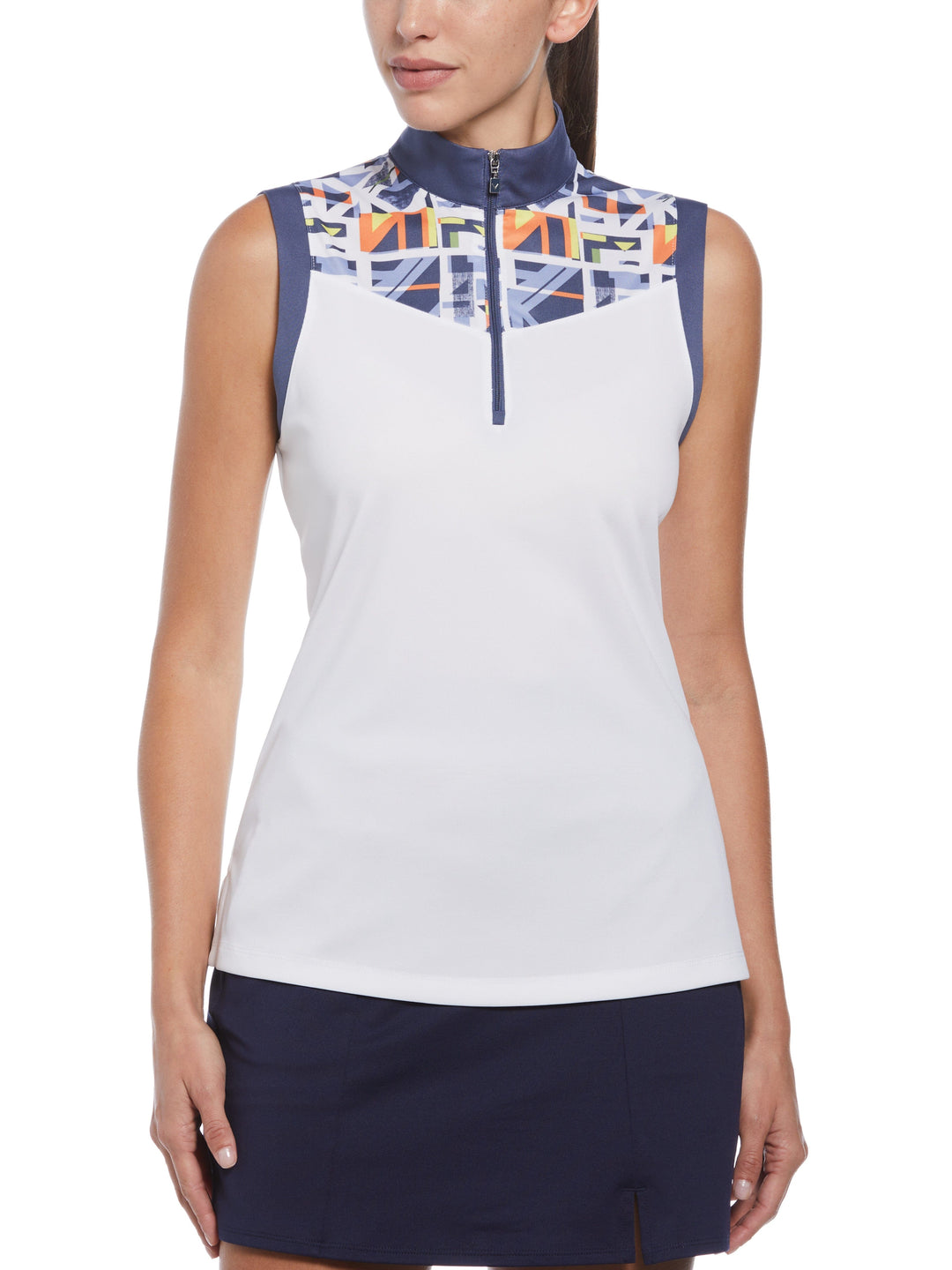 Geo Print Block Golf Polo (Brilliant White) 