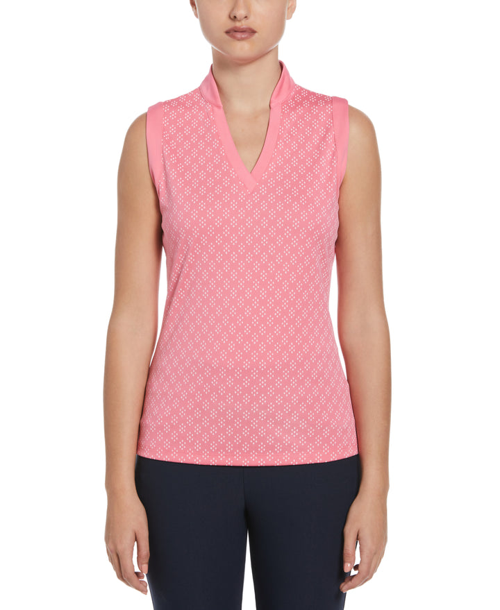Geo Print Golf Shirt with Mandarin Collar (Flowering Ginger) 