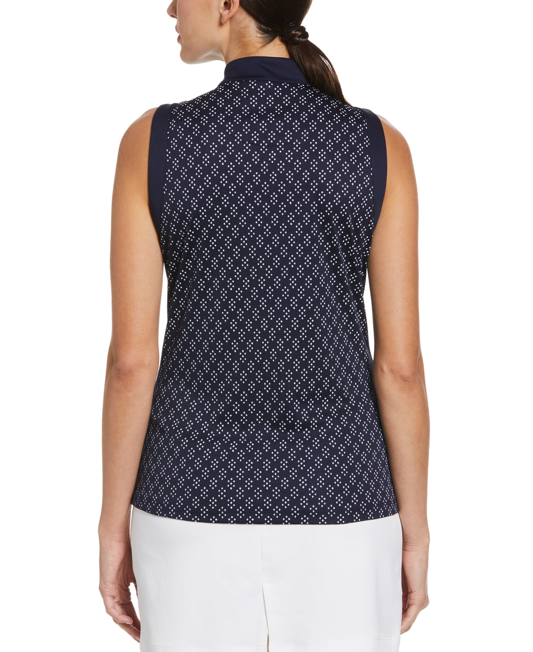 Geo Print Golf Shirt with Mandarin Collar (Peacoat) 