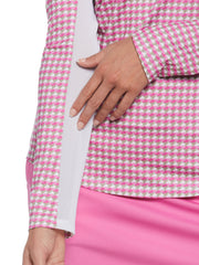 Geo Print Sun Protection 1/4 Zip Golf Shirt (Super Pink) 