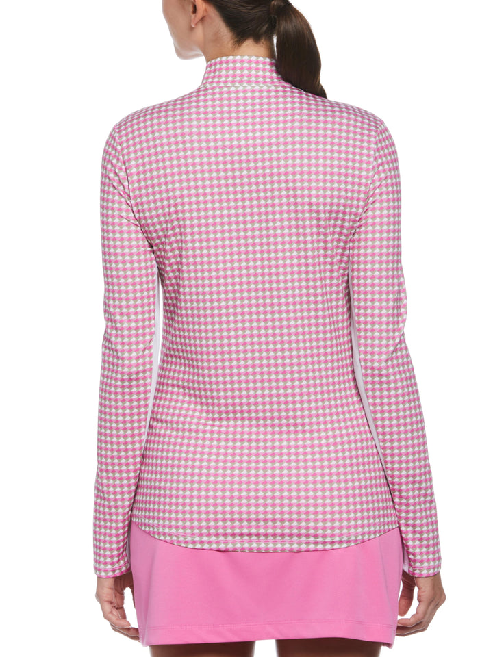 Geo Print Sun Protection 1/4 Zip Golf Shirt (Super Pink) 