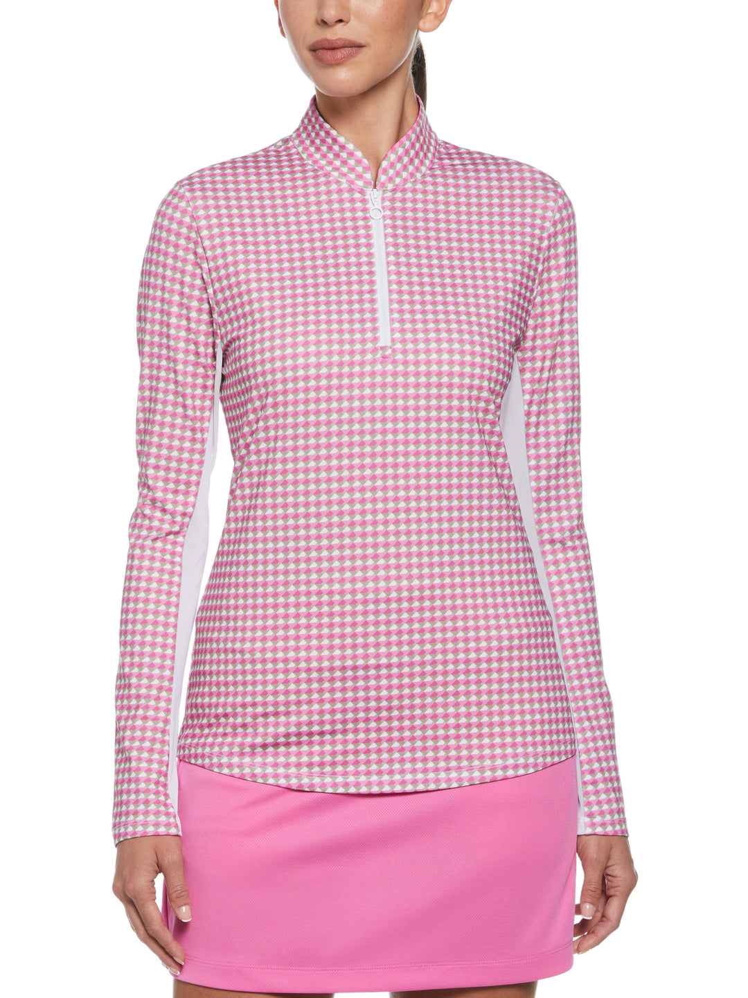 Geo Print Sun Protection 1/4 Zip Golf Shirt (Super Pink) 