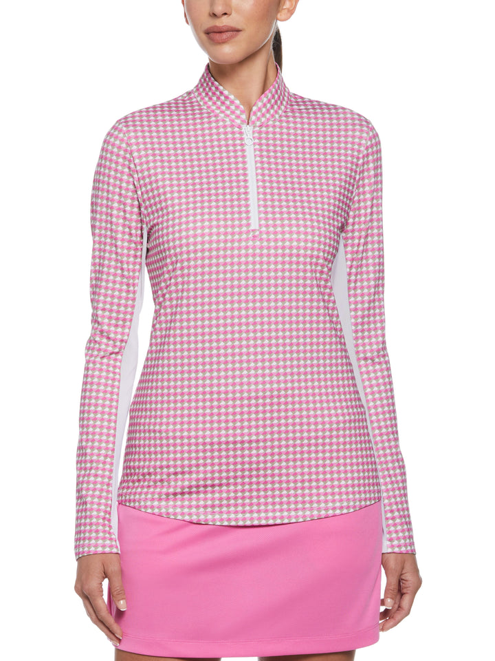 Geo Print Sun Protection 1/4 Zip Golf Shirt (Super Pink) 