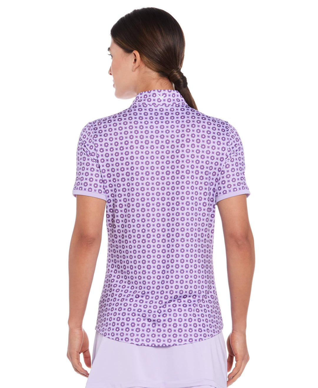 Women's Geo Print Zip Golf Polo (Brilliant White) 