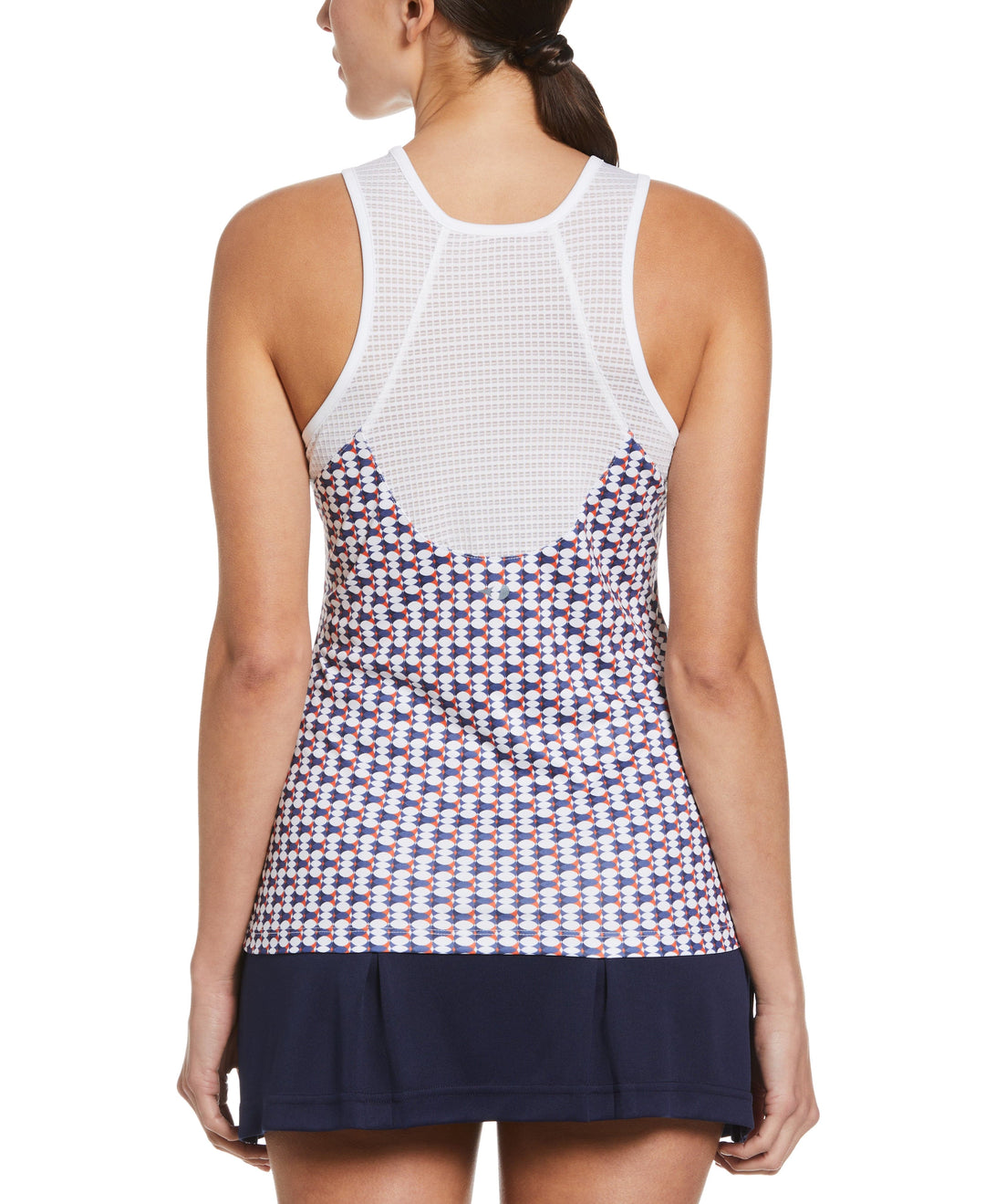 Geo Printed Tennis Tank with Mesh Piecing (Brilliant White) 