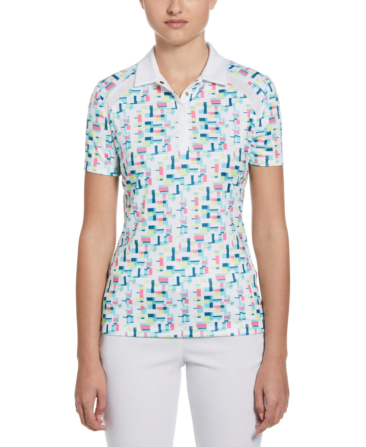 Geometric Print Golf Polo (Bright White) 