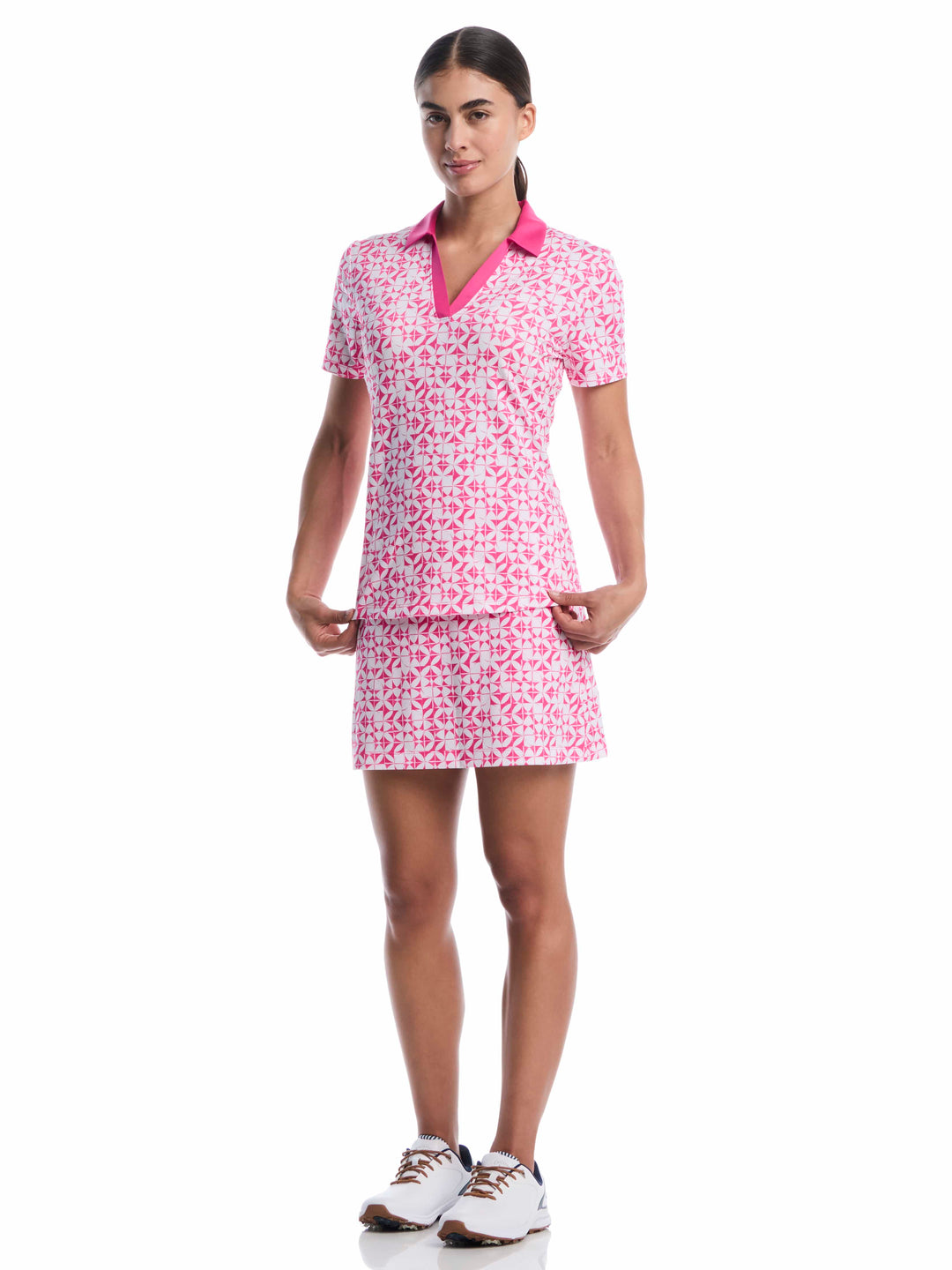 Women's Geometric Print Golf V-Neck Polo