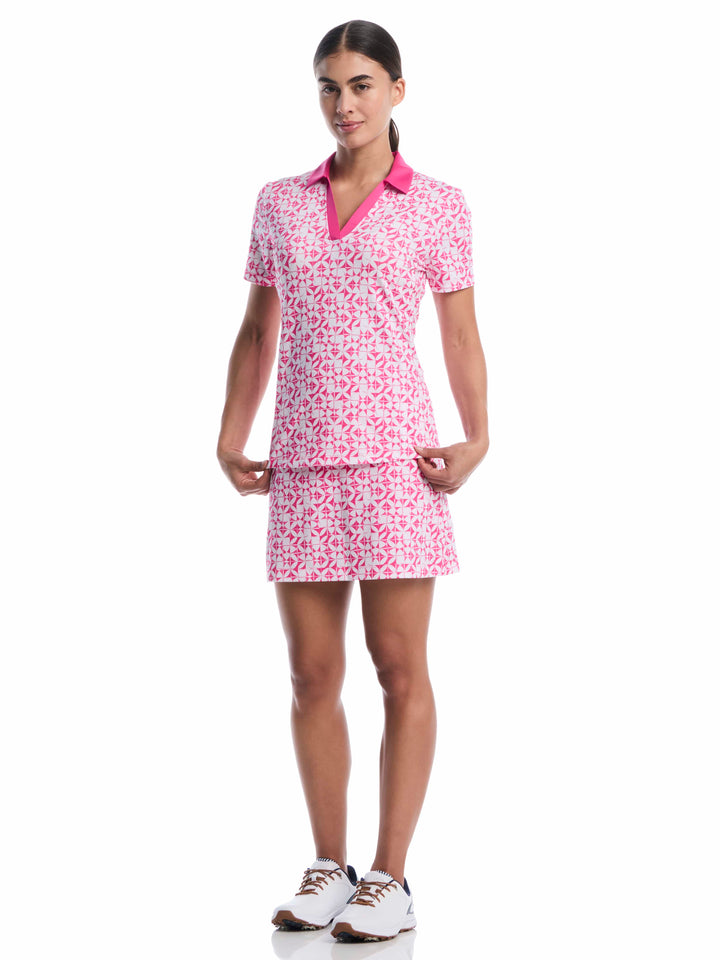 Women's Geometric Print Golf V-Neck Polo