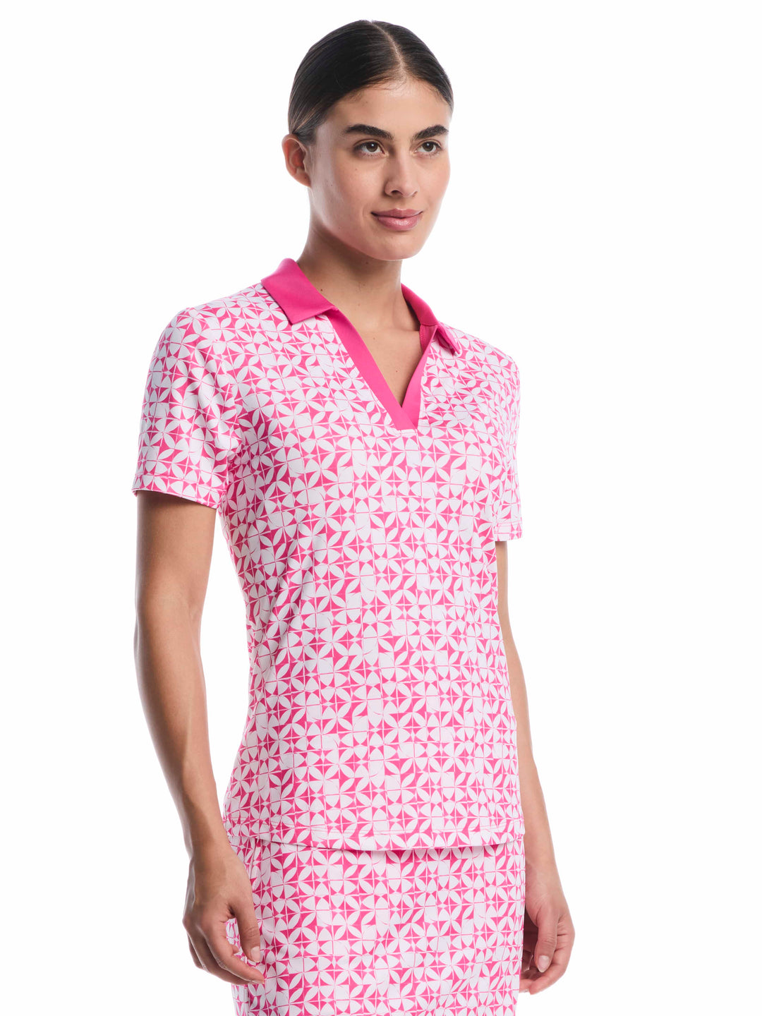 Women's Geometric Print Golf V-Neck Polo