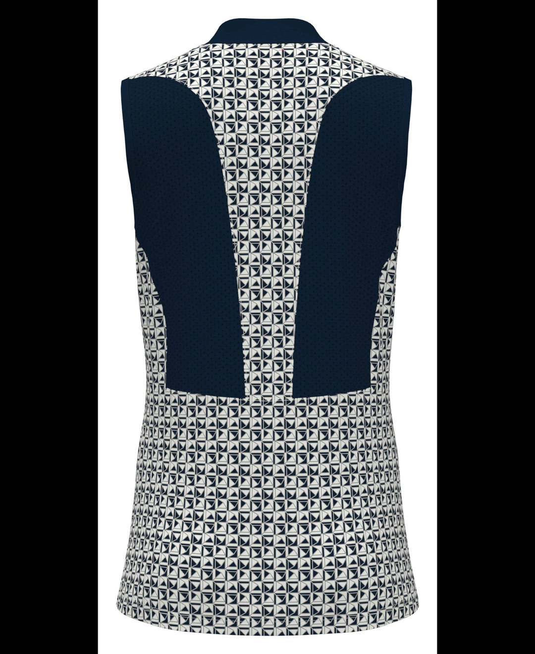 Geometric Print Sleeveless Golf Polo with Mesh Back (Black Iris) 