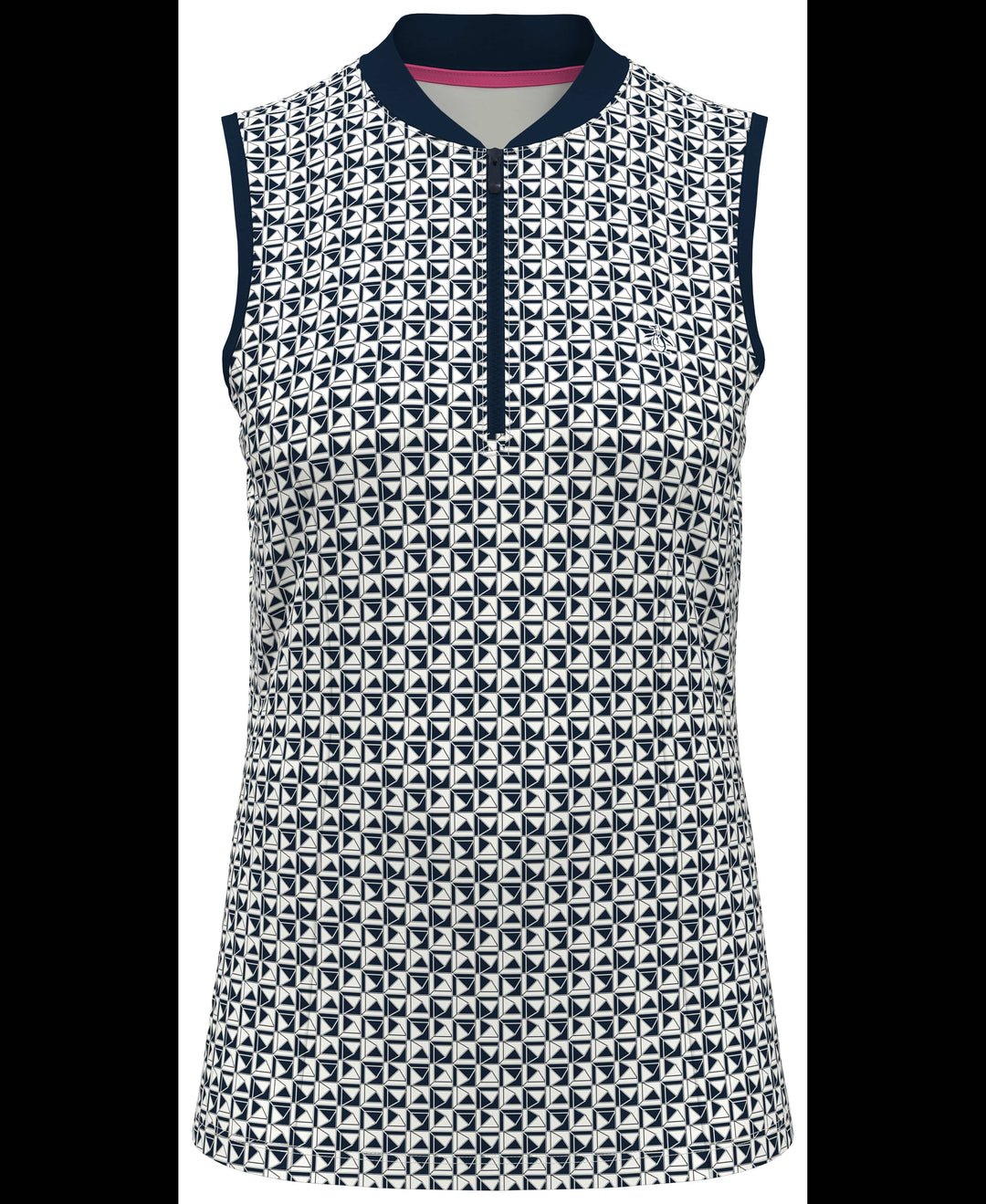 Geometric Print Sleeveless Golf Polo with Mesh Back (Black Iris) 