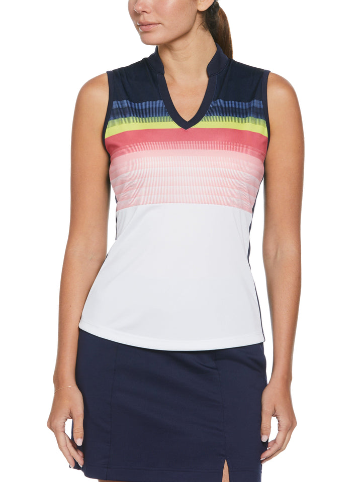 Gradient Stripe Color Block Golf Polo (Brilliant White) 