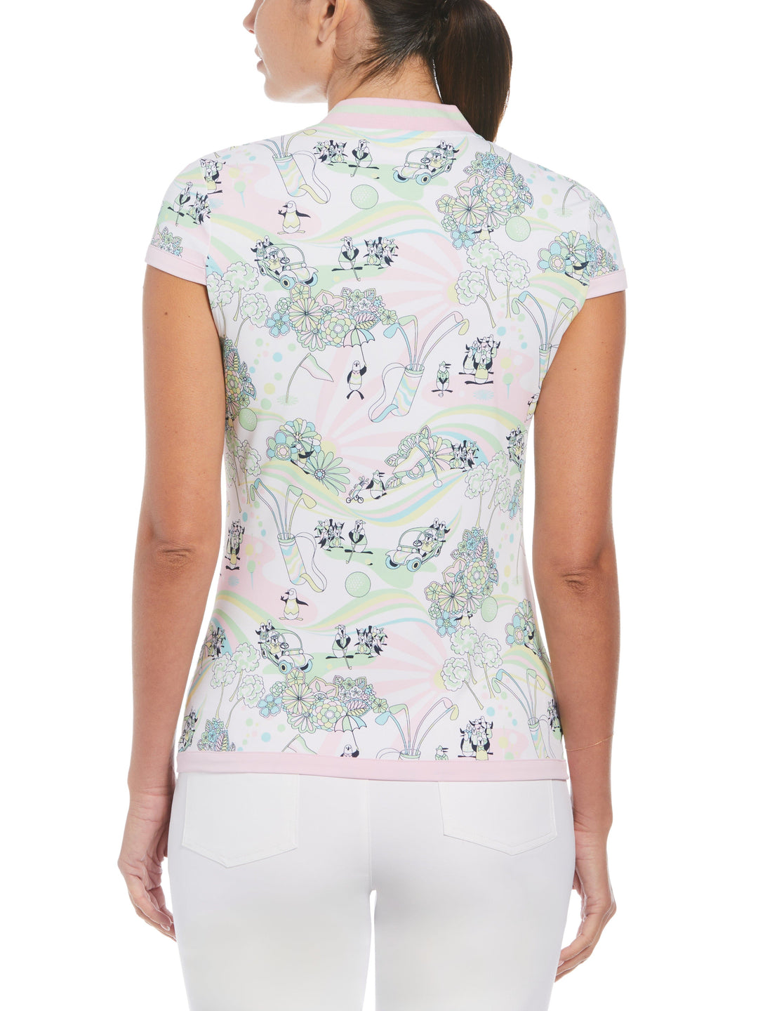 Groovy Pete Print 1/4 Zip Short Sleeve Golf Polo With Ribbed Collar (Bright White) 