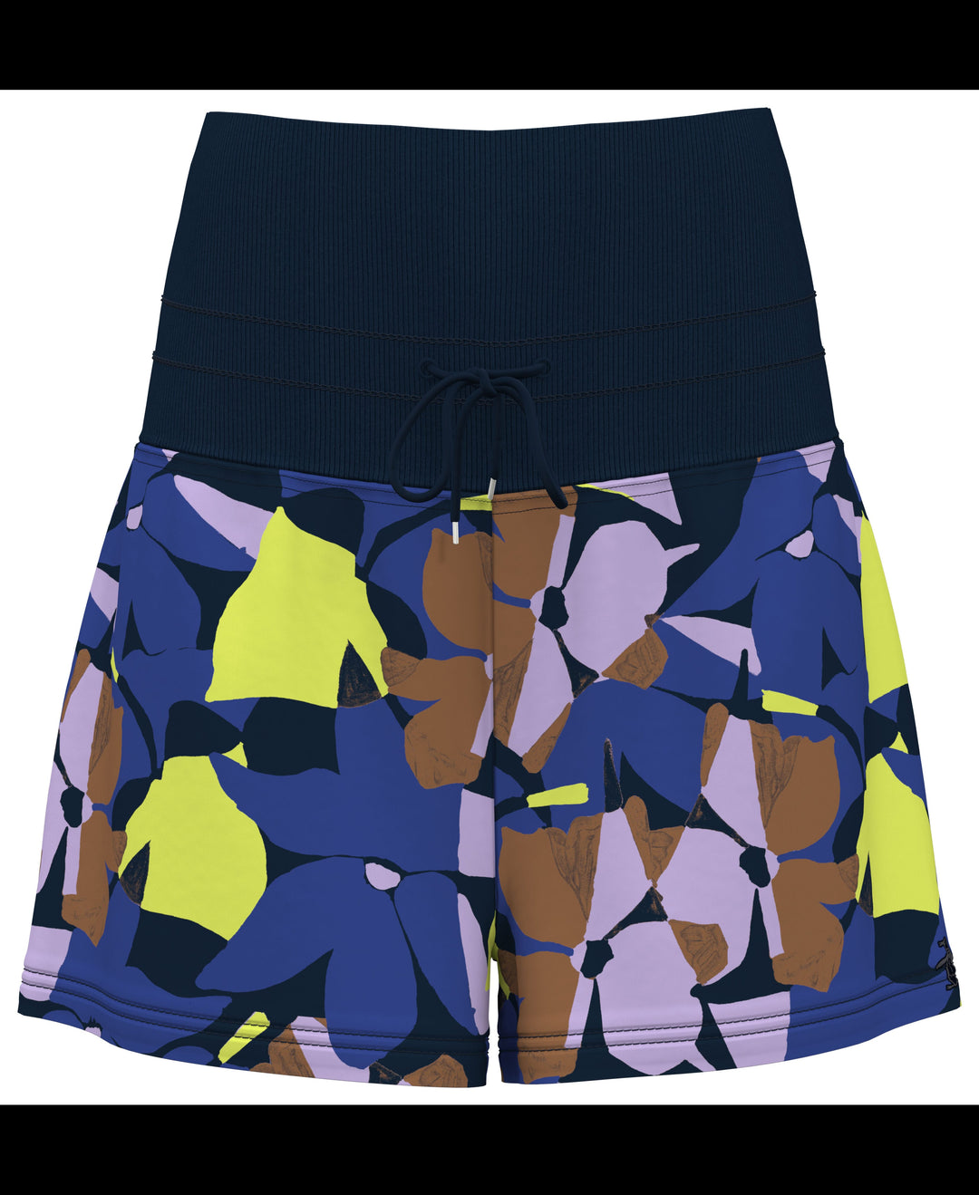 Womens High Waist Floral Print Tennis Shorts (Black Iris) 