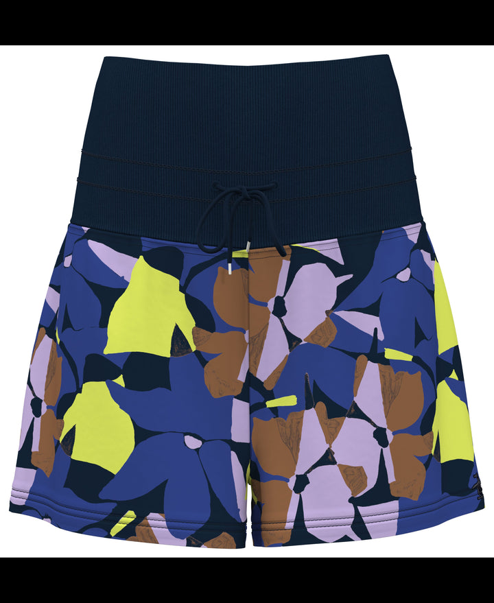 Womens High Waist Floral Print Tennis Shorts (Black Iris) 