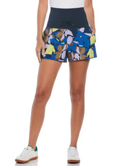 Womens High Waist Floral Print Tennis Shorts (Black Iris) 