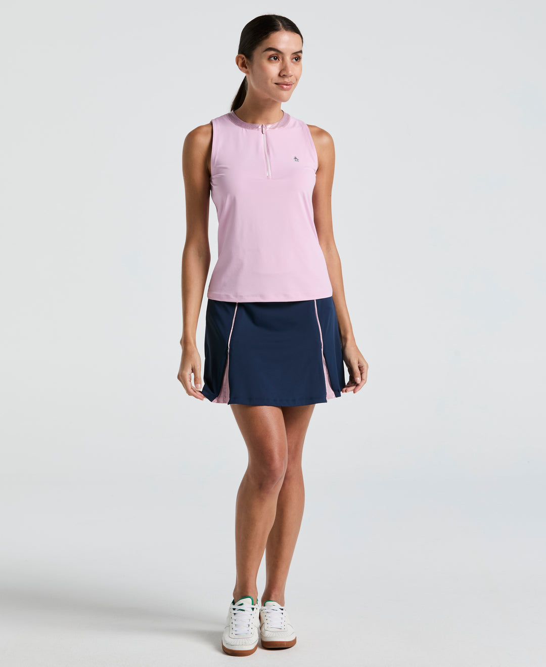 High Waist Pleated Color Block Golf Skort (Black Iris) 