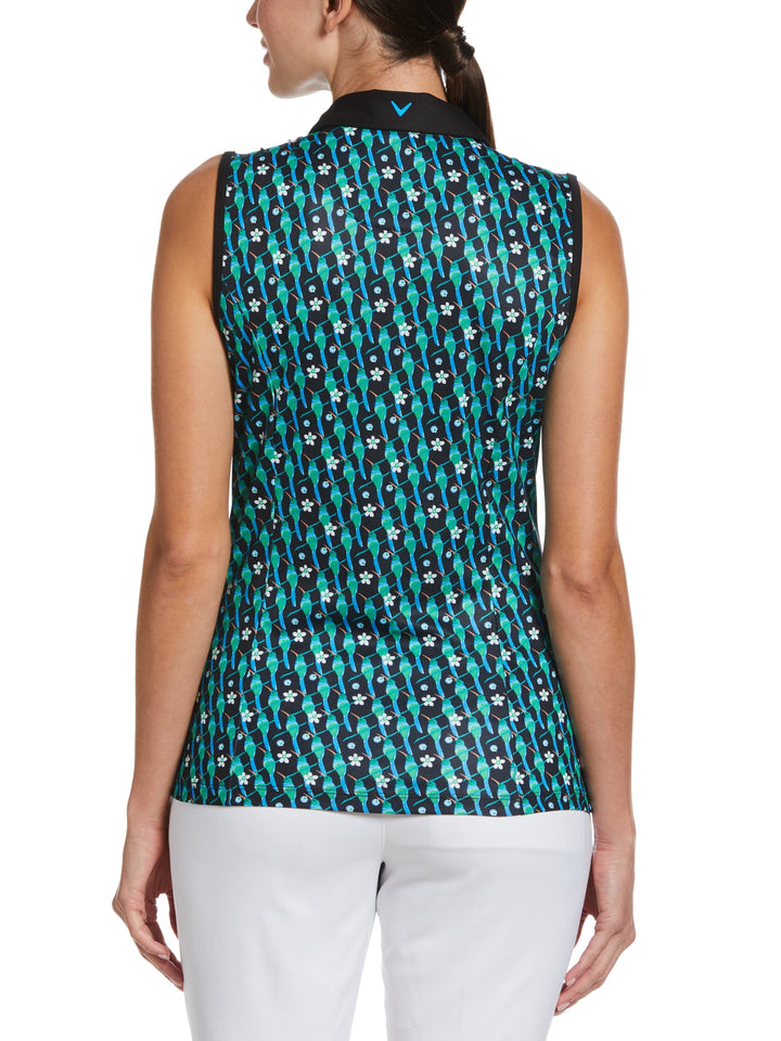 Hummingbird Print Golf Polo (Caviar/Ibiza Bl) 