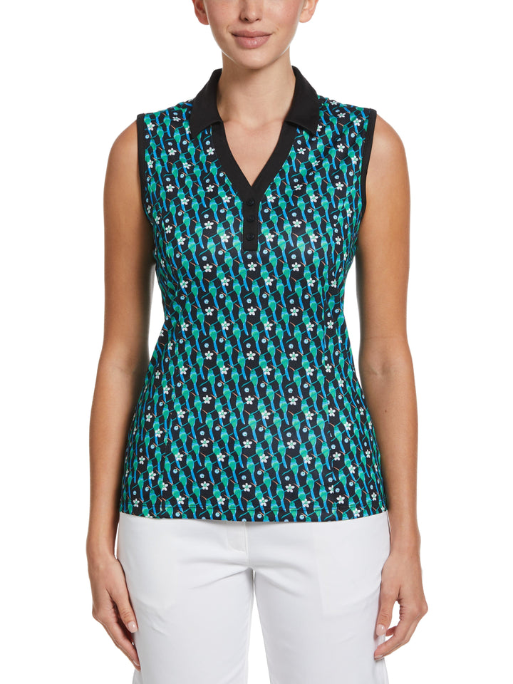 Hummingbird Print Golf Polo (Caviar/Ibiza Bl) 
