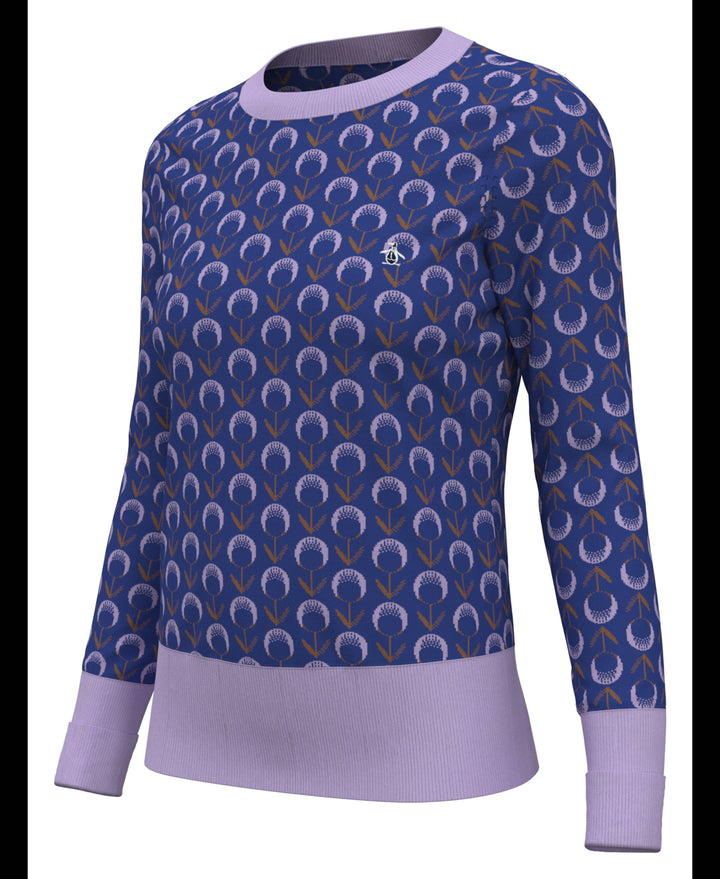Womens Jacquard Floral Golf Jumper (Nautical Blue) 