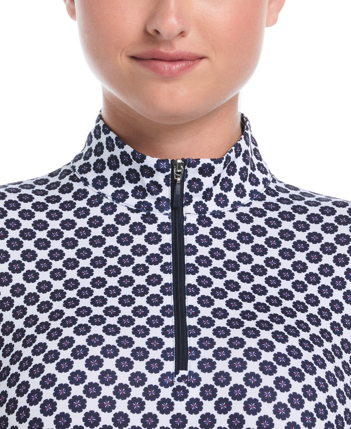 Kinetic Floral Print Golf Shirt (Bright White) 
