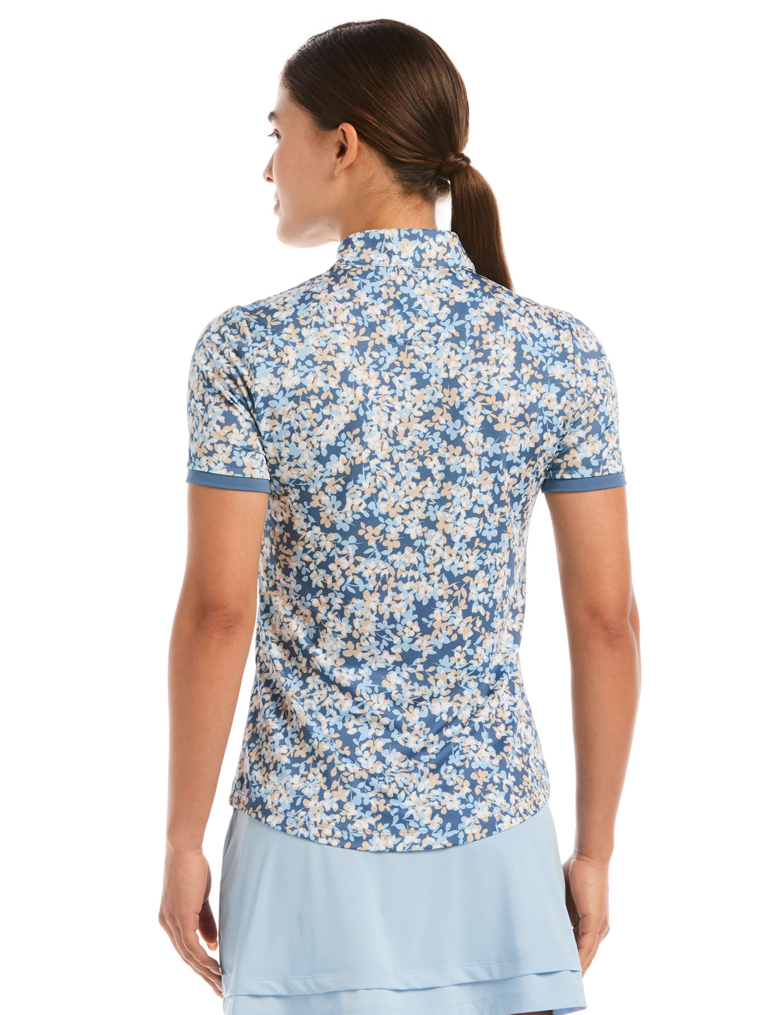 Women's Layered Floral Print Zip Mock Neck Polo