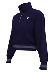 Lightweight Cropped 1/4 Zip Golf Shirt with Side Slits (Peacoat) 