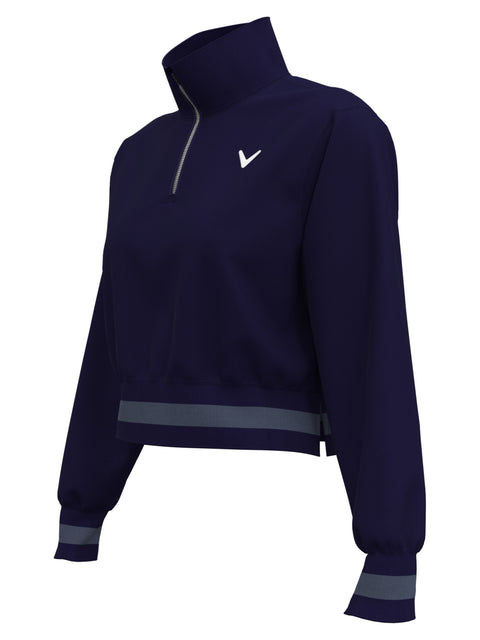 Lightweight Cropped 1/4 Zip Golf Shirt with Side Slits (Peacoat) 