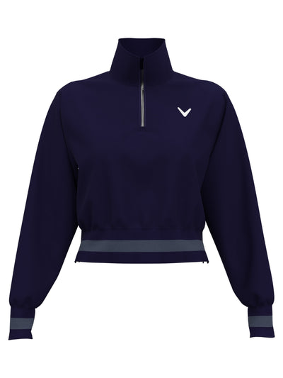 Lightweight Cropped 1/4 Zip Golf Shirt with Side Slits (Peacoat) 