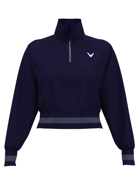Lightweight Cropped 1/4 Zip Golf Shirt with Side Slits (Peacoat) 