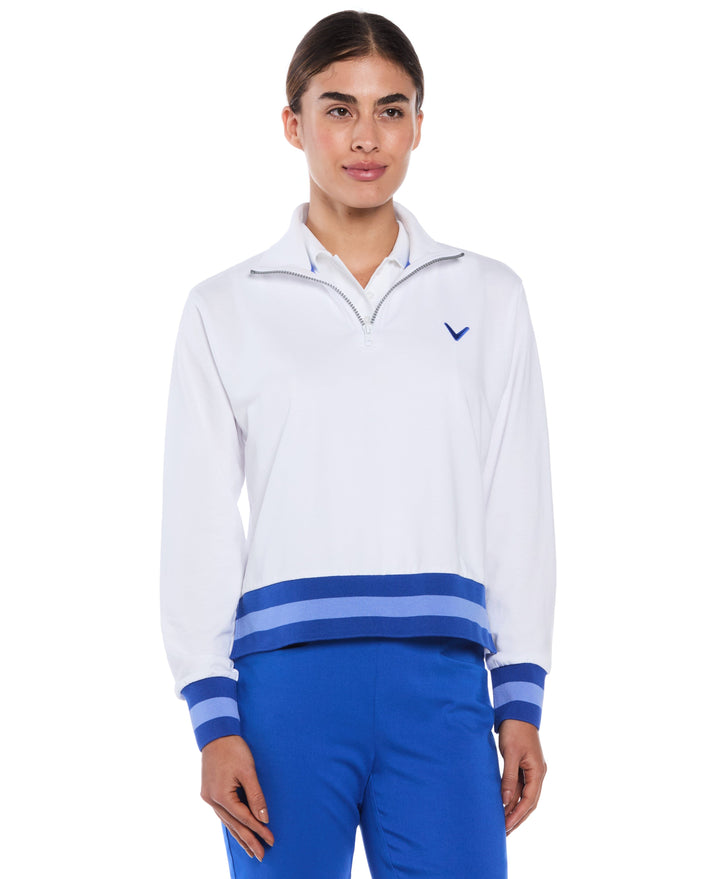 Lightweight Cropped 1/4 Zip Golf Shirt with Side Slits (Brilliant Wh/Bl Tattoo) 