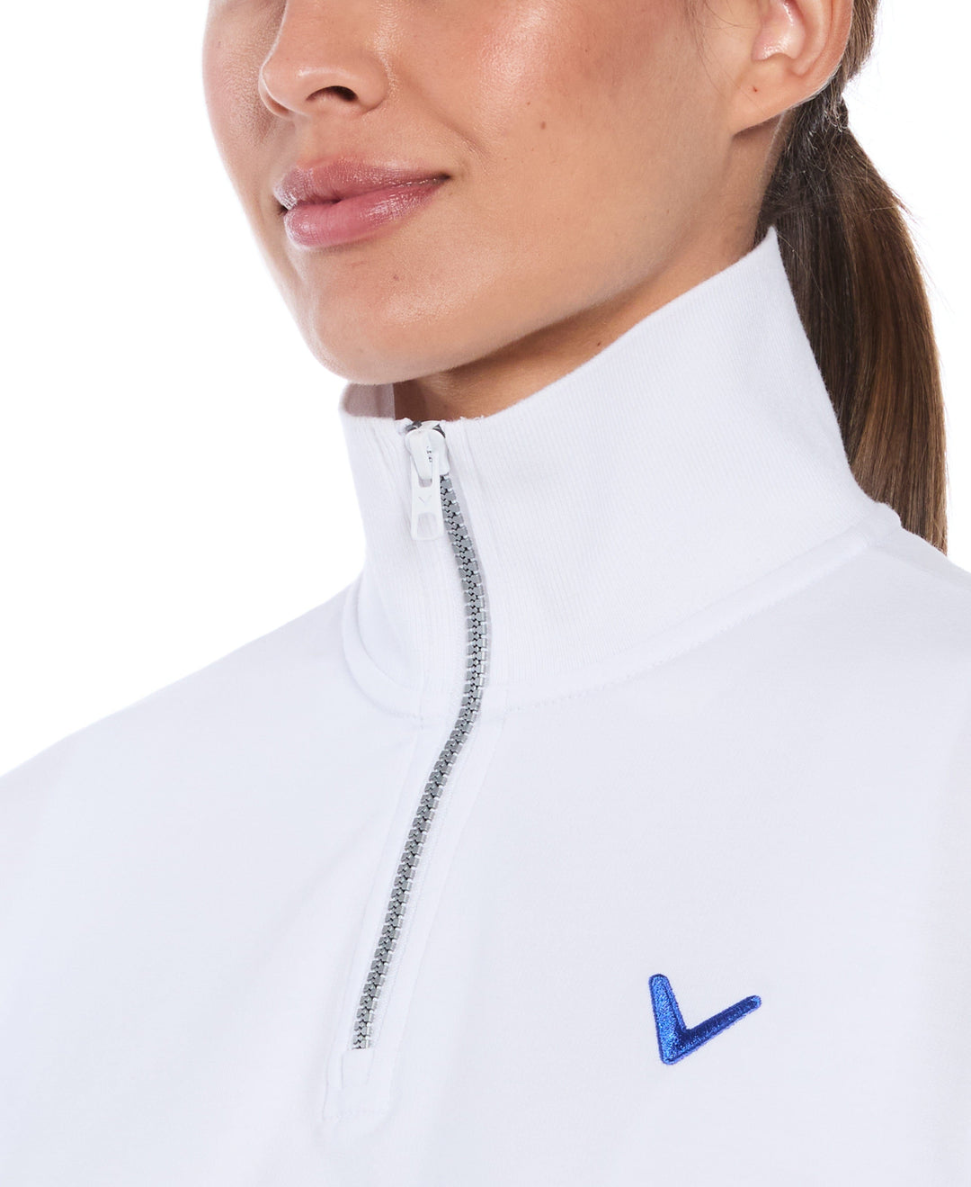Lightweight Cropped 1/4 Zip Golf Shirt with Side Slits (Brilliant Wh/Bl Tattoo) 