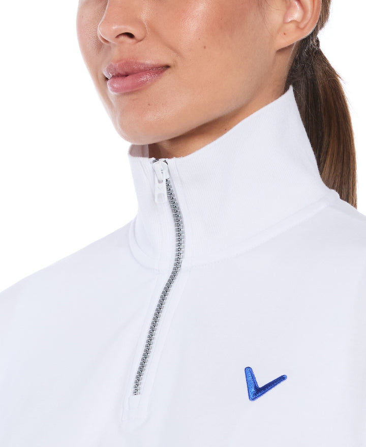 Lightweight Cropped 1/4 Zip Golf Shirt with Side Slits (Brilliant Wh/Bl Tattoo) 