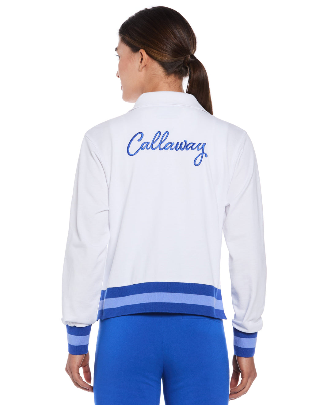 Lightweight Cropped 1/4 Zip Golf Shirt with Side Slits (Brilliant Wh/Bl Tattoo) 